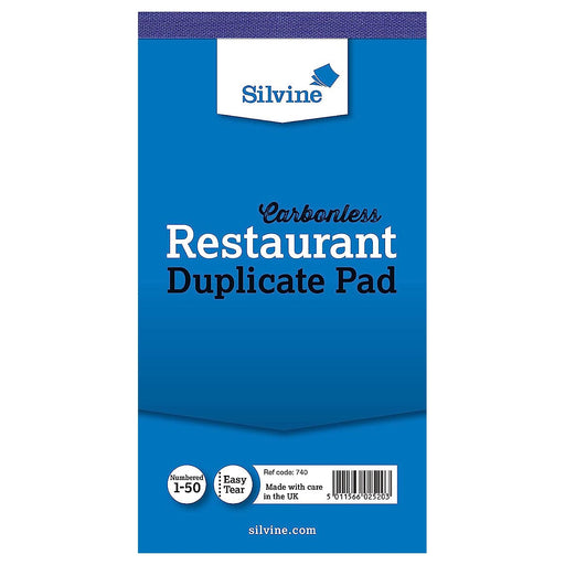 Silvine Carbonless Restaurant Duplicate Pad 