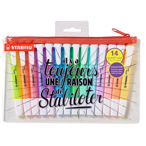 STABILO swing cool Highlighter Pens with Zip Case (14 Pack)