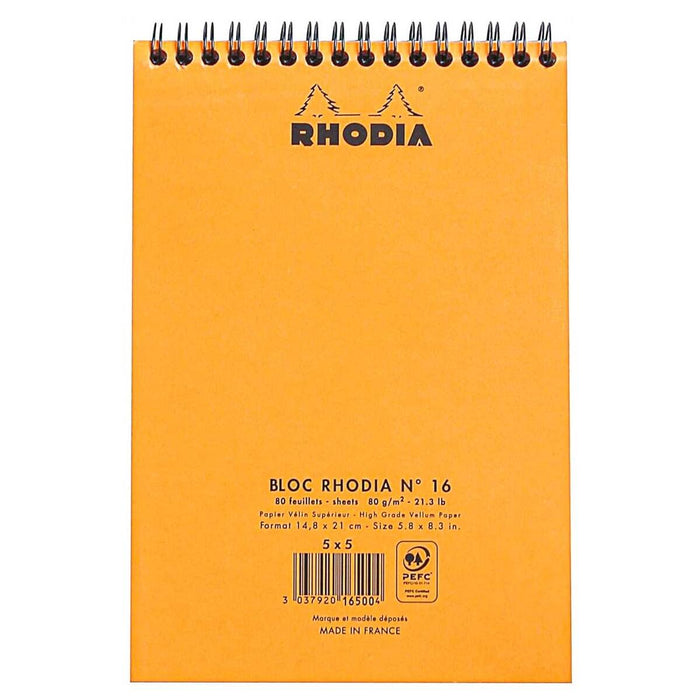 Rhodia A5 Orange Wirebound Spiral Pad Squared Ruled 80 Pages