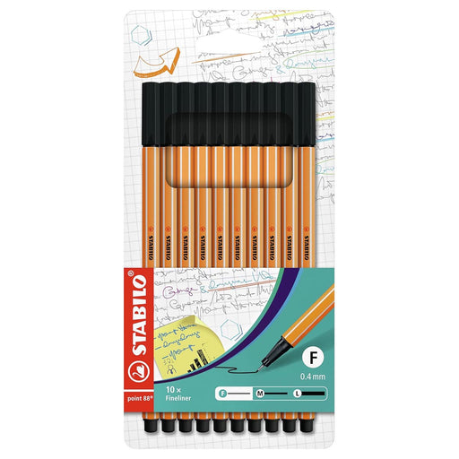STABILO point 88 fineliner Black Pen (10 Pack)