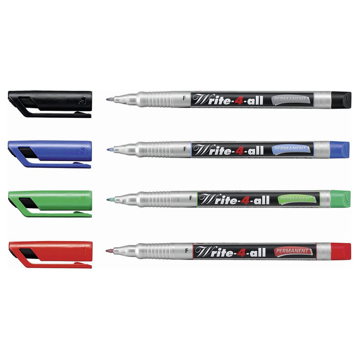 STABILO Write-4-all Permanent F Marker Blue, Red, Green, Black (4 Pack)