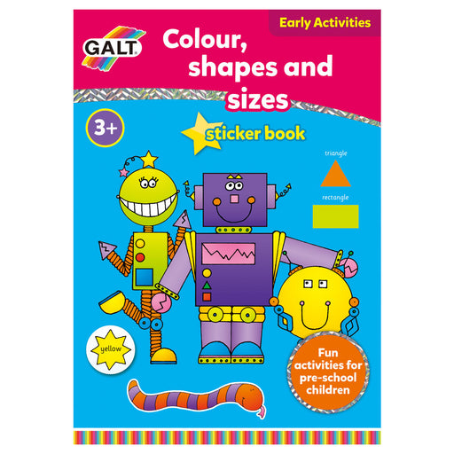 GALT sticker book front cover with purple robot and blue and pink background, with other colourful characters 