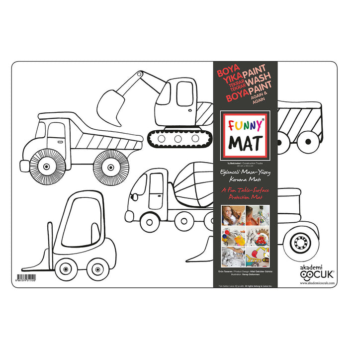 Funny Mat Construction Trucks Colouring Protection Mat