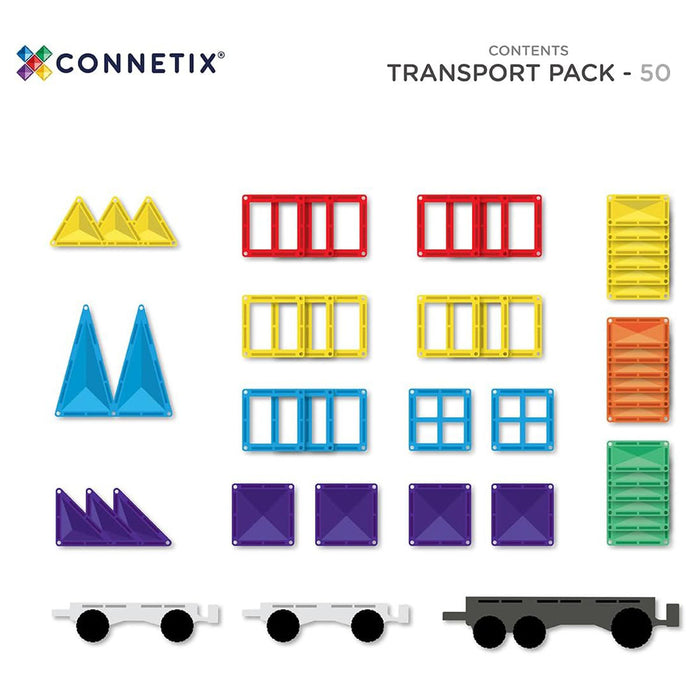 Connetix Magnetic Tiles Rainbow Transport Pack 50 Pieces