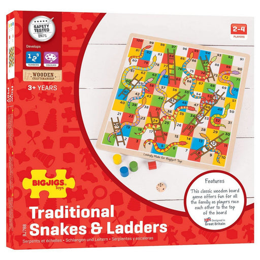 Traditional Snakes & Ladders Wooden Board Game