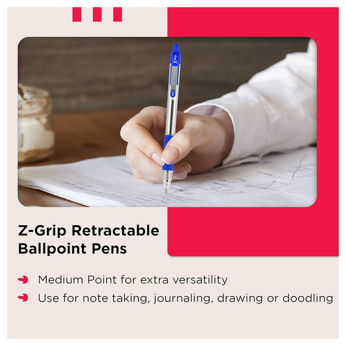 Z-Grip Ballpoint 8 Pack Assorted 1 x Blue, Violet, Pink, Green, Red, 3 x Black