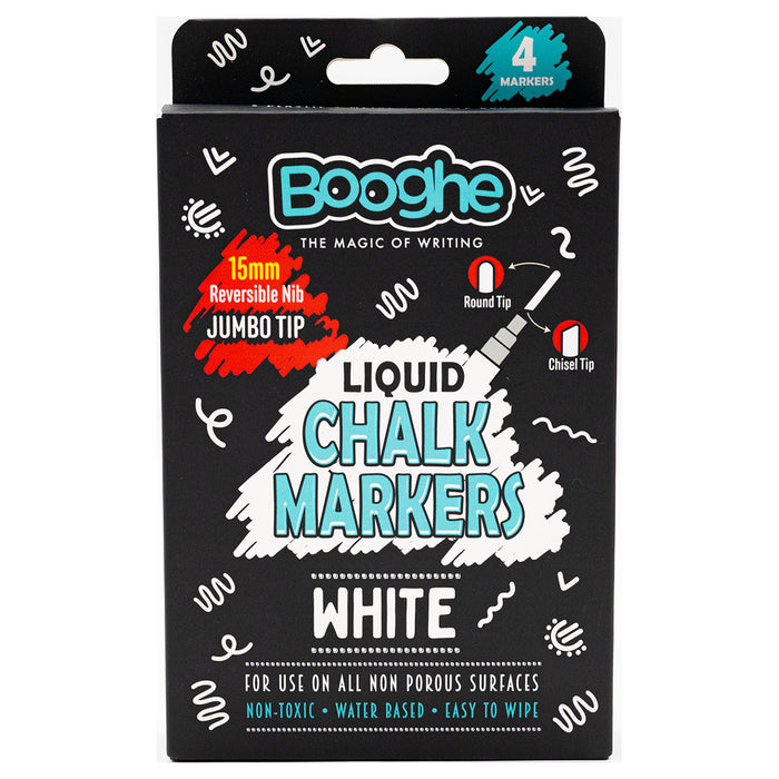 White Chalk Markers Jumbo Tip 15mm 4 Pack