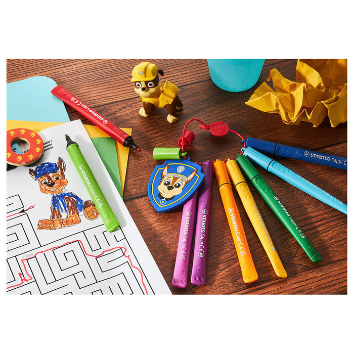 STABILO Cappi PAW Patrol Fibre-Tip Pens Assorted Colours and One Cap-Ring (12 Pack)