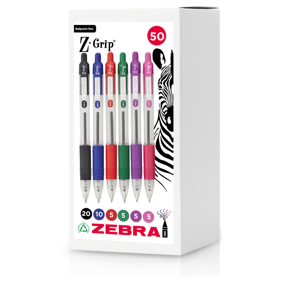 Zebra Pens Z-Grip Ballpoint Assorted Ink 50 Pack — Booghe