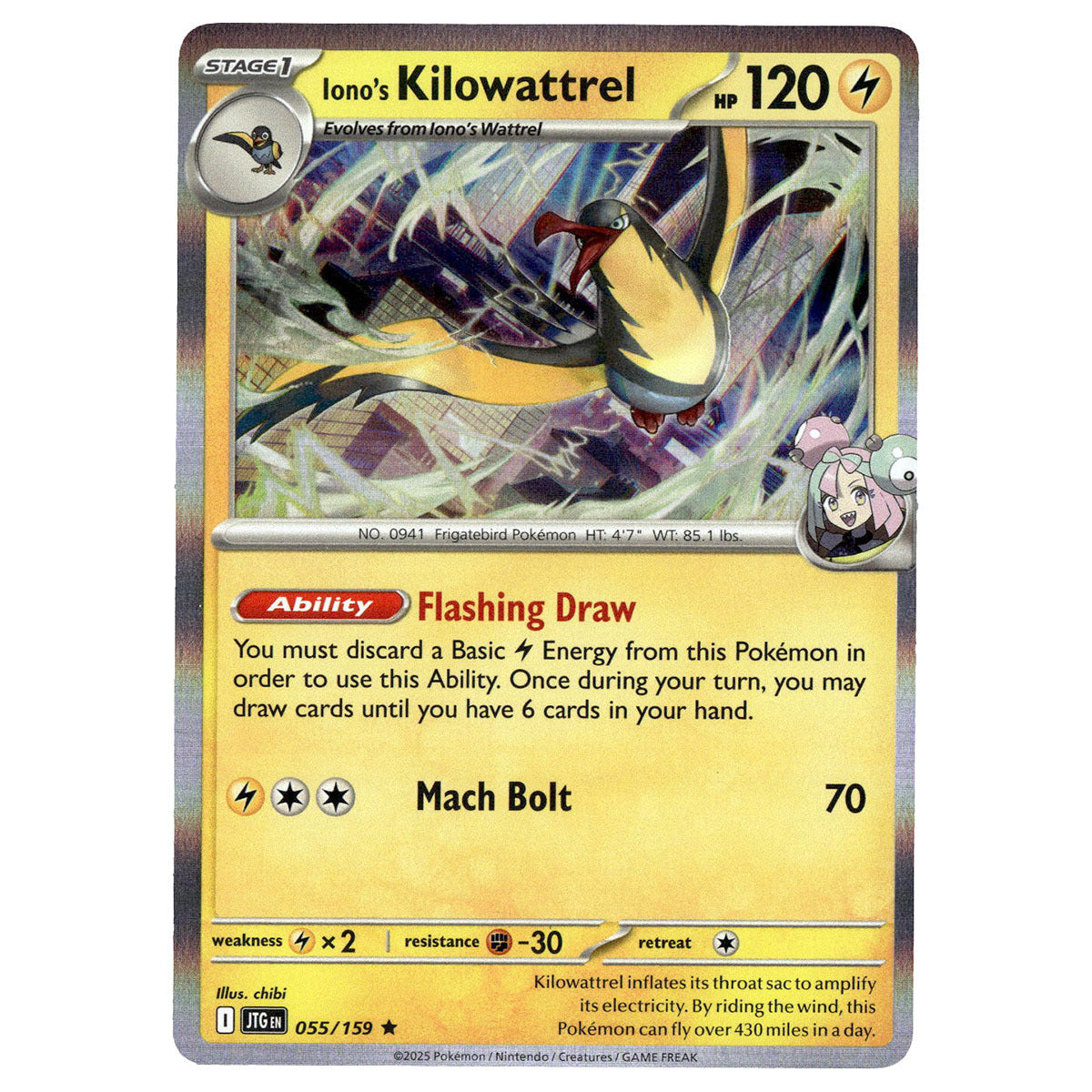 Iono's Kilowattrel #055/159 Pokémon SV09: Journey Together — Booghe