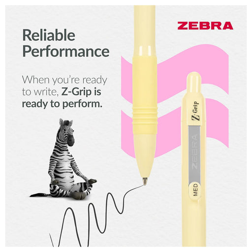 Zebra Pens Z- Grip Smooth Pastel Barrel Black Ink 5pk