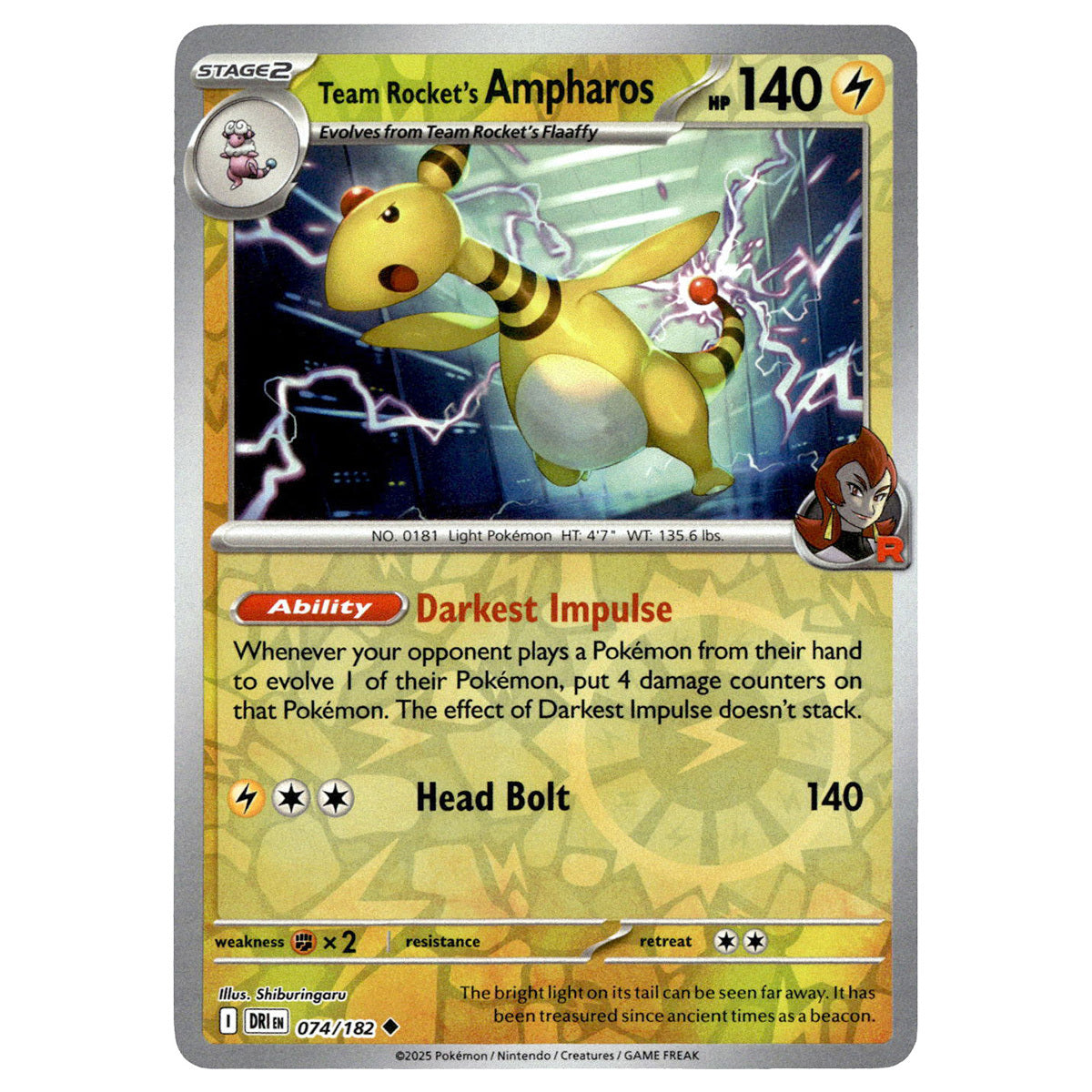 Team Rocket's Ampharos #074/182 Pokémon SV10: Destined Rivals Reverse —  Booghe