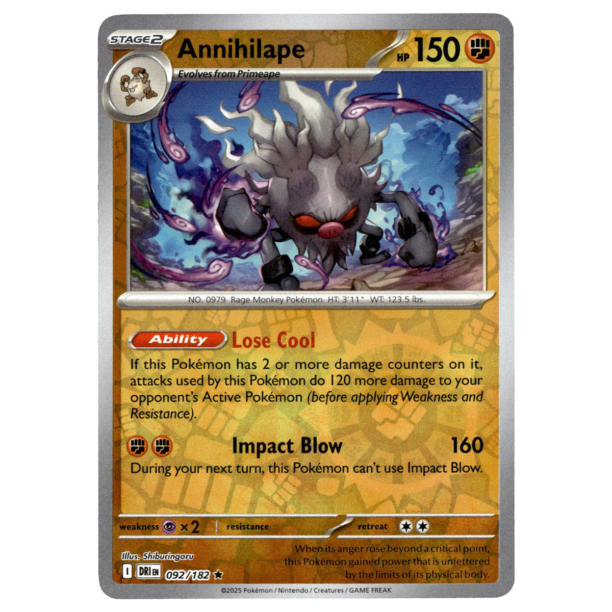 Annihilape #092/182 Pokmon SV10: Destined Rivals Reverse Holo Booghe Annihilape #092/182 Pokmon SV10: Destined Rivals Reverse Holo Booghe