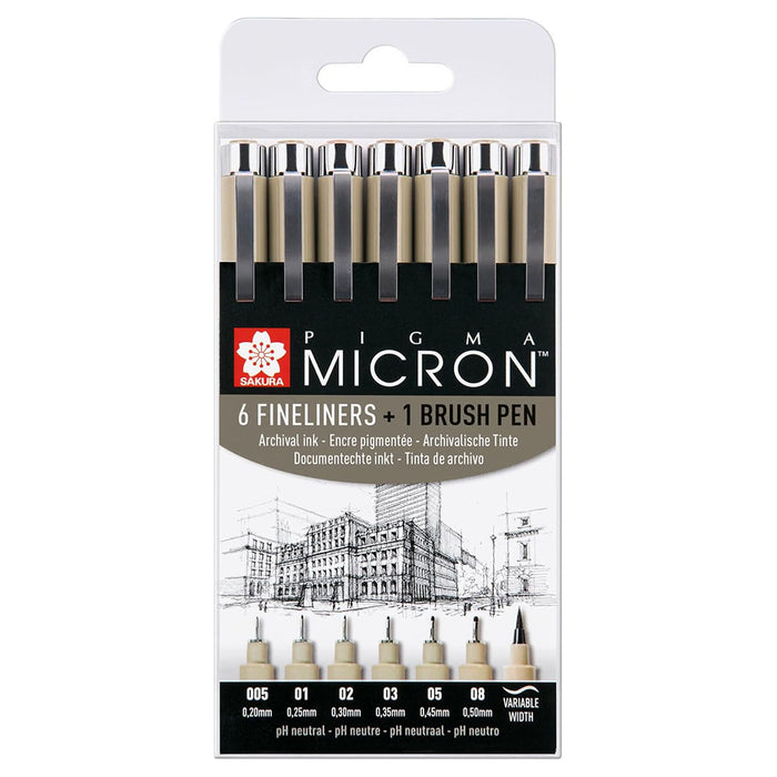 Sakura Pigma Micron 6 Fineliners +1 Brush Pen Set