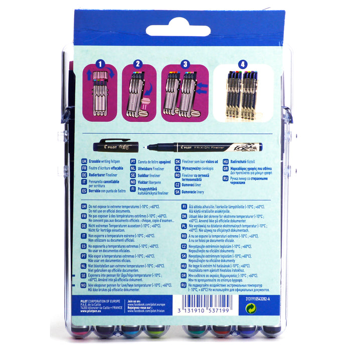 Pilot FriXion Fineliner 'Set 2 Go' Erasable F Felt Pens with Case (8 Pack)