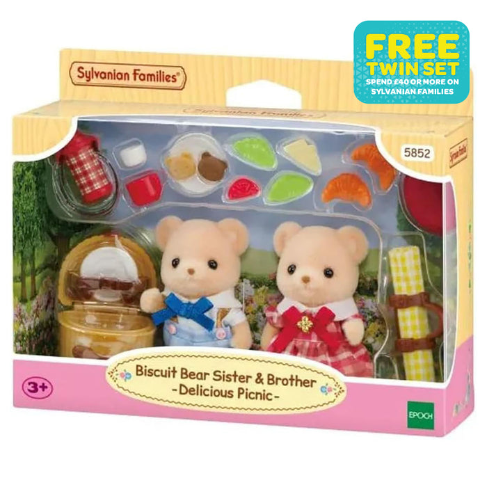 Sylvanian Familes Biscuit Bear Sister & Brother Delicious Picnic Playset