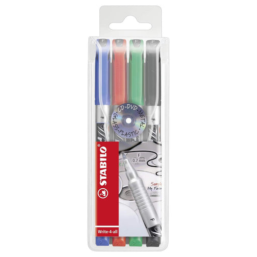 STABILO Write-4-all Permanent F Marker Blue, Red, Green, Black (4 Pack)