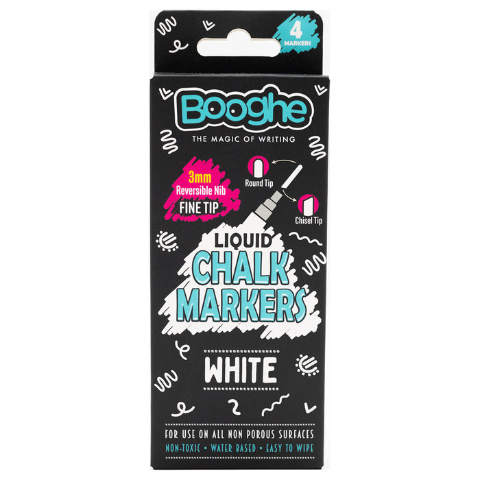 White Chalk Markers Fine Tip 3mm 4 Pack