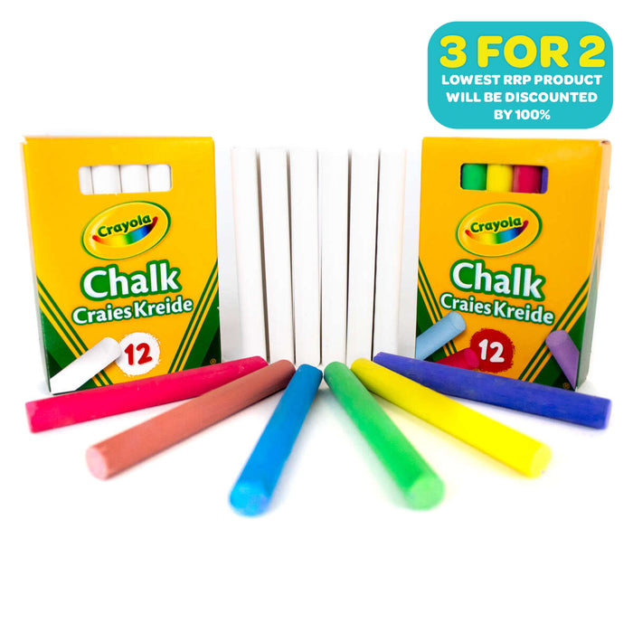 Crayola 12 White and 12 Coloured Anti-dust Chalks Bundle