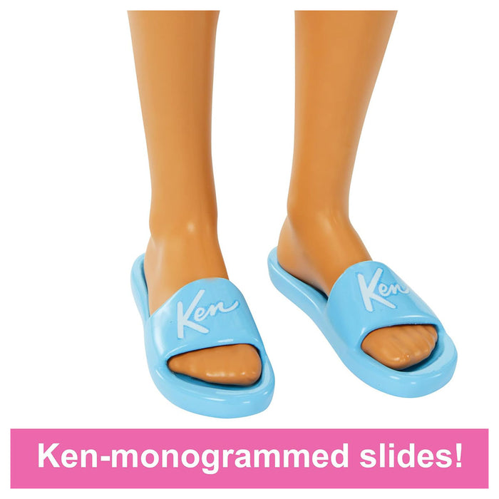 Blonde Ken Doll with Swim Trunks and Beach-Themed Accessories 