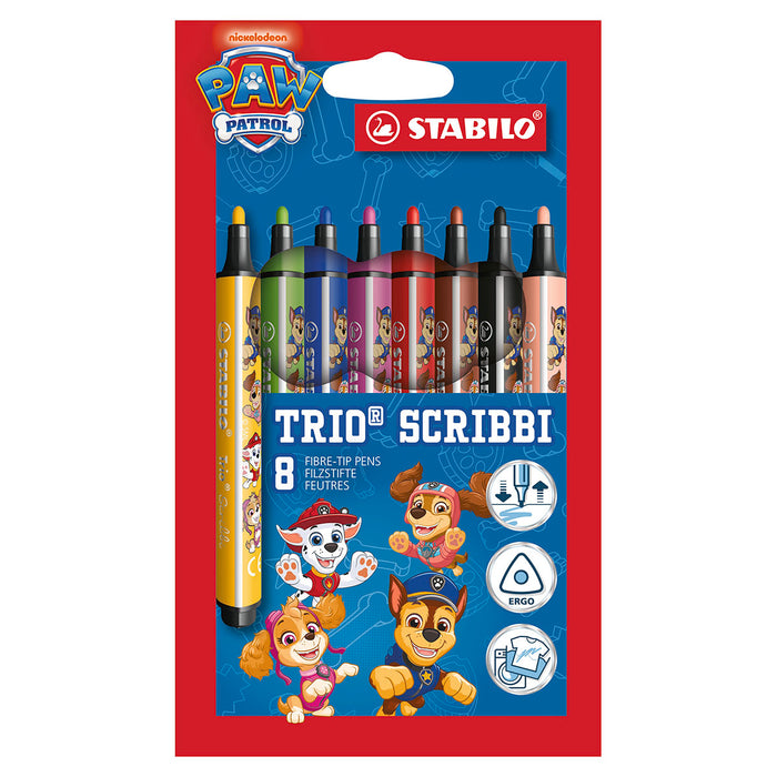 STABILO Trio Scribbi PAW Patrol Triangular Fibre-Tip Pens Assorted Colours (8 Pack)