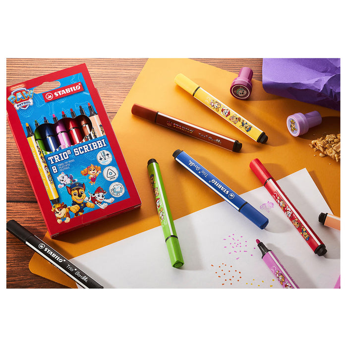 STABILO Trio Scribbi PAW Patrol Triangular Fibre-Tip Pens Assorted Colours (8 Pack)