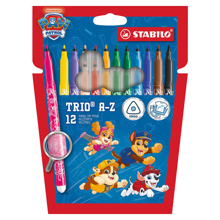 STABILO Trio A-Z PAW Patrol Fibre-Tip Pen with Triangular Grip Zone Assorted Colours (12 Pack) 