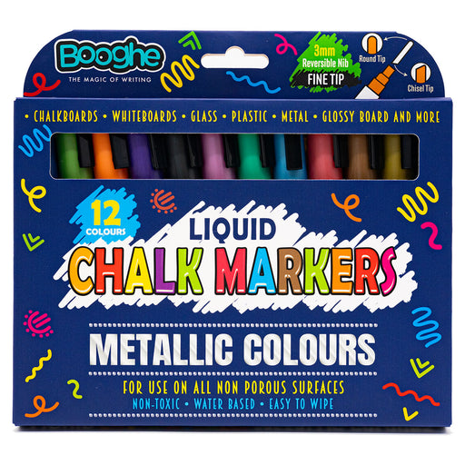Chalk Markers Metallic Colours Fine Tip 3mm 12 Pack
