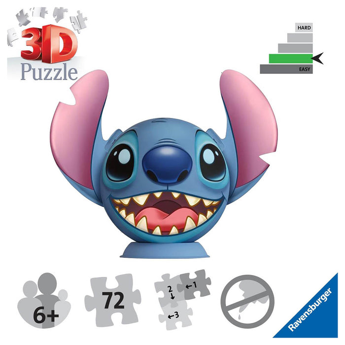 Ravensburger Disney Stitch with Ears 3D 72 Piece Puzzle Ball