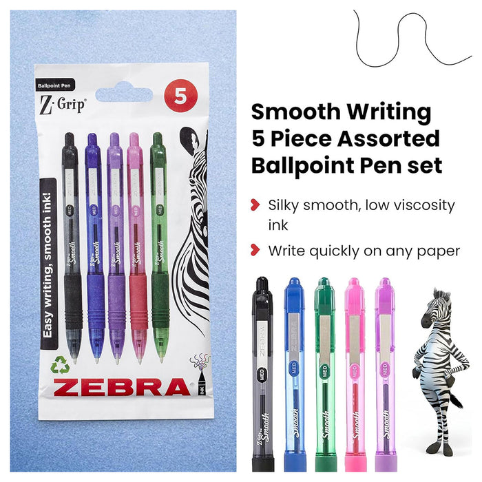 Zebra Pens Z-Grip Smooth Assorted - 5 Pack 