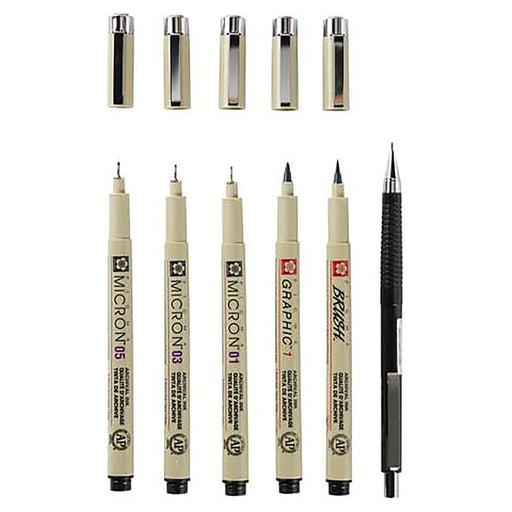 Sakura Pigma Micron fineliner set Manga Collection | 6 sizes, black
