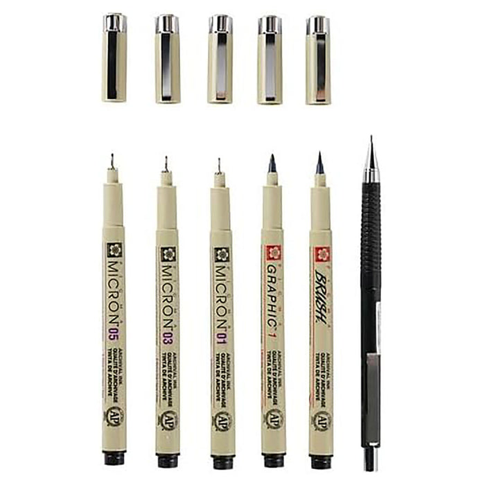 Sakura Pigma Micron fineliner set Manga Collection | 6 sizes, black