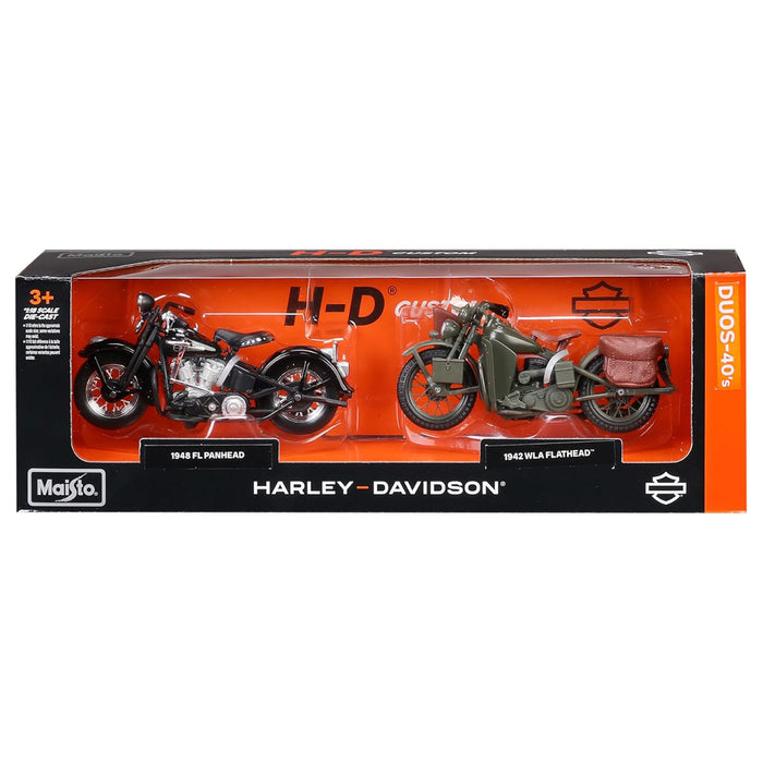 Maisto Harley Davidson Dous-40's 1948 FL Panhead & 1942 WLA Flathead Die-Cast Motorcycles