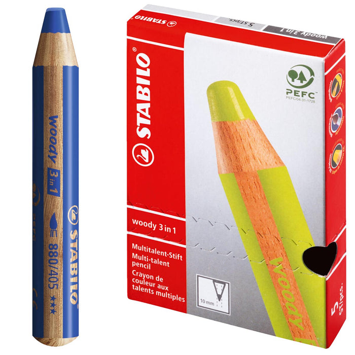 STABILO woody 3-in-1 Multi-talented Ultramarine Pencil (5 Pack)