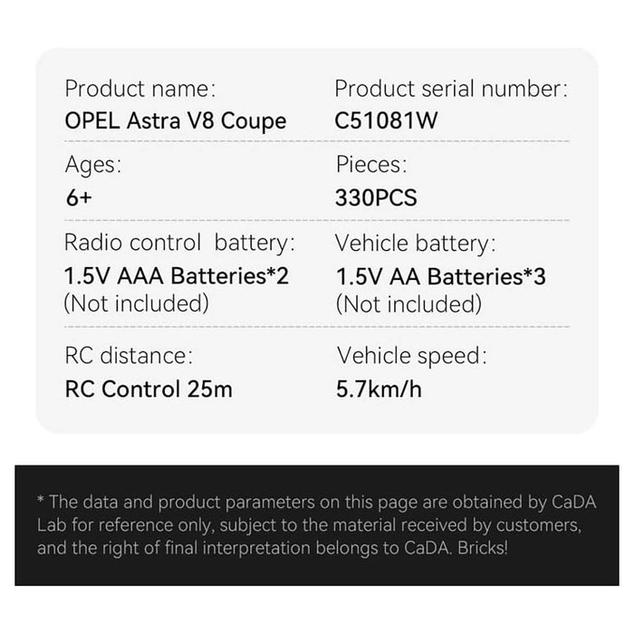 CaDA Bricks Opel Astra V8 Coupe RC Building Set