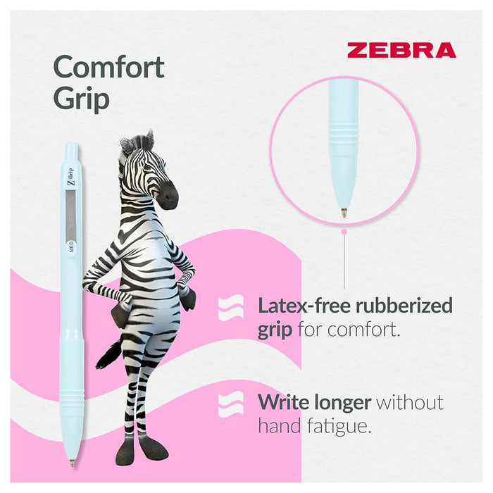 Zebra Pens Z- Grip Smooth Pastel Barrel Black Ink 5pk