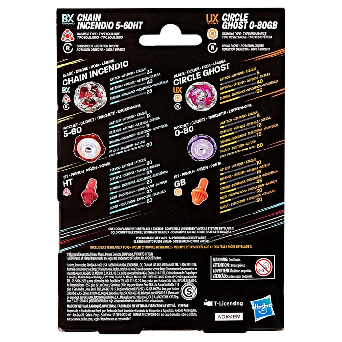 Beyblade X Chain Incendio 5-60HT Balance Types & Circle Ghost 0-80GB Stamina Type Dual Pack Set