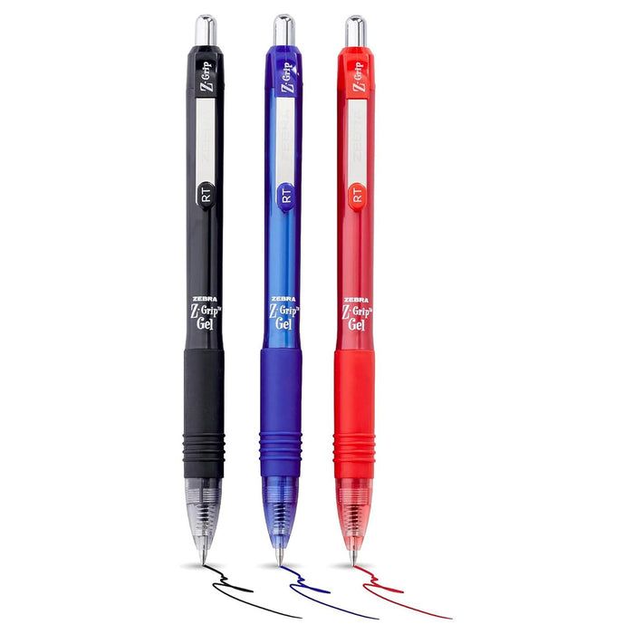 Zebra Z-Grip Gel Pen Black, Blue, Red Ink - 3 Pack