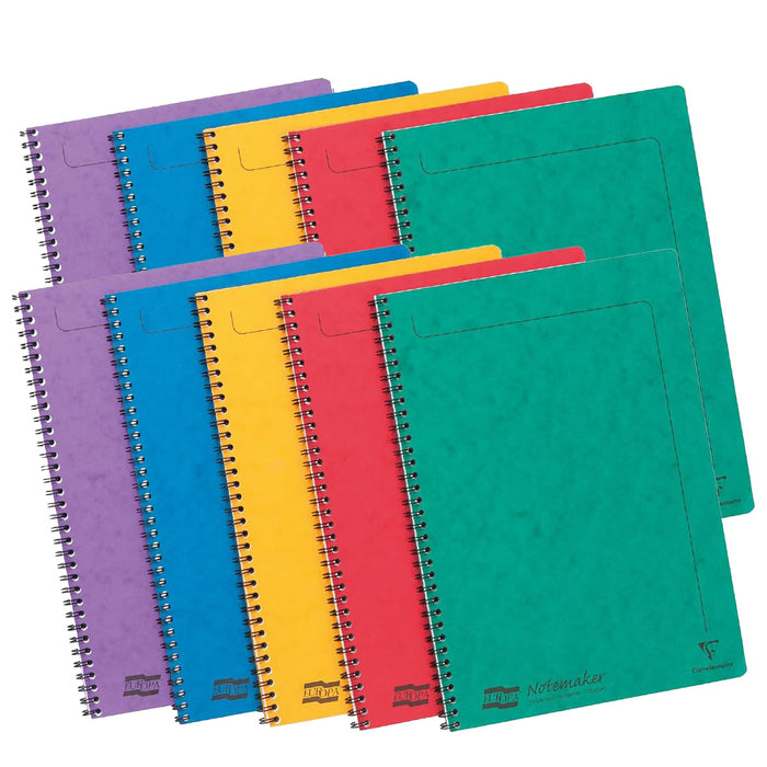 Europa A4 Wirebound Ruled Notemaker Assorted Colours (10 Pack)