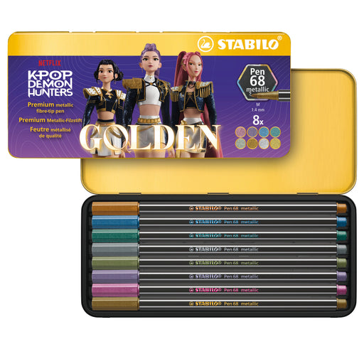 STABILO Pen 68 Metallic K-POP Demon Hunters Premium Metallic Fibre-Tip Pen (8 Pack)