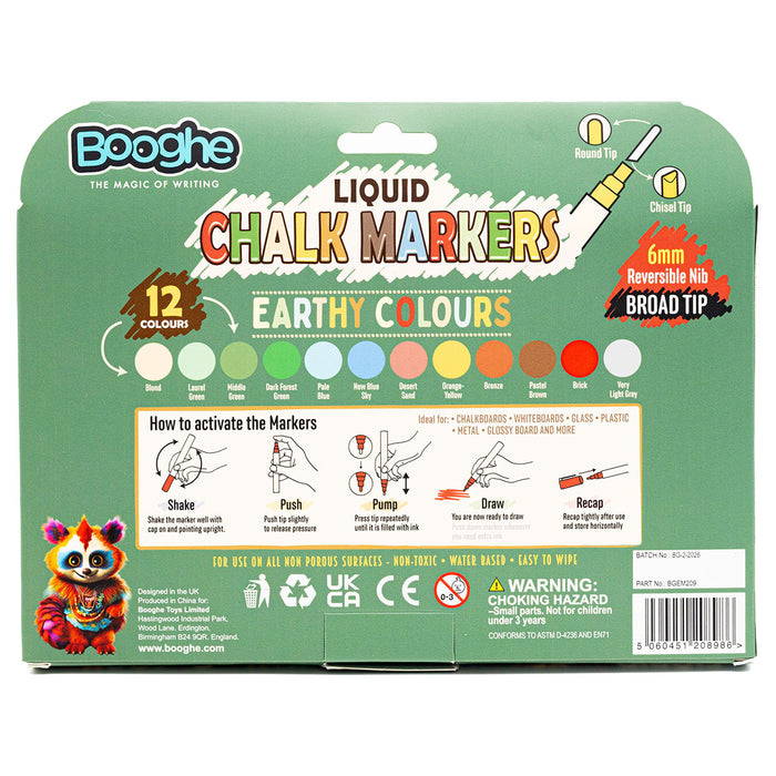 Chalk Markers Earth/Natural Colours Broad Tip 6mm 12 Pack