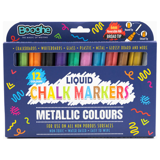 Chalk Markers Metallic Colours Broad Tip 6mm 12 Pack
