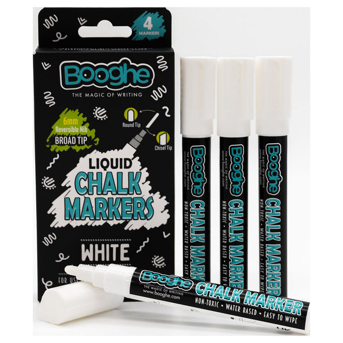 White Chalk Markers Broad Tip 6mm 4 Pack