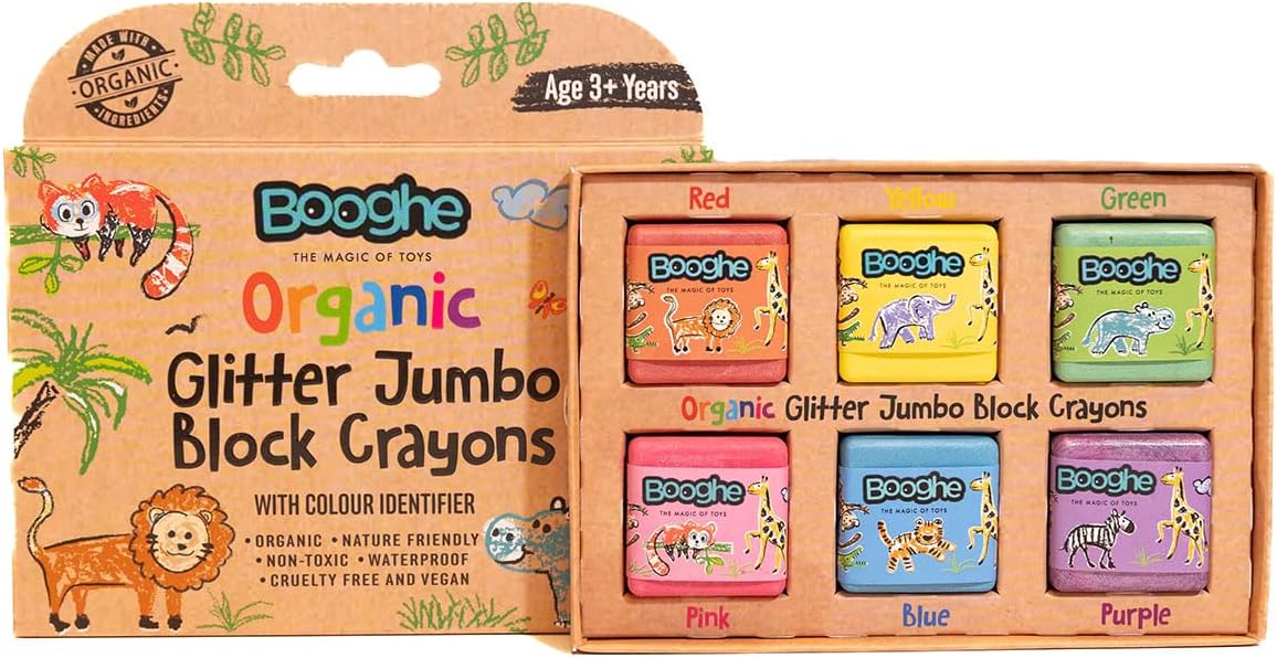 Booghe Organic Glitter Jumbo Block Crayons (6 Pack)