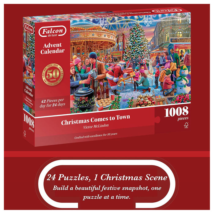 Falcon de luxe Advent Calendar Christmas Comes to Town 1008 Piece Jigsaw Puzzle