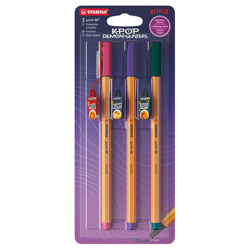STABILO point 88 K-POP Demon Hunters Rumi, Zoey and Mira Fineliner Pen (3 Pack)