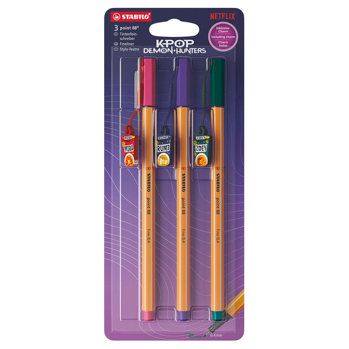 STABILO point 88 K-POP Demon Hunters Rumi, Zoey and Mira Fineliner Pen (3 Pack)