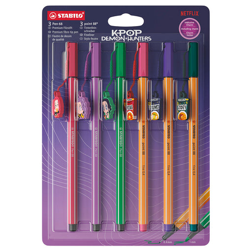 STABILO point 88 Premium Fibre-Tip + Pen 68 Fineliner K-POP Demon Hunters Pens (6 Pack) 