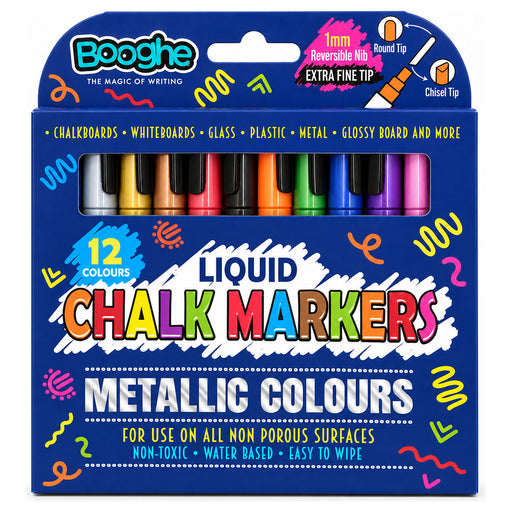 Chalk Markers Metallic Colours Extra Fine Tip 1mm 12 Pack
