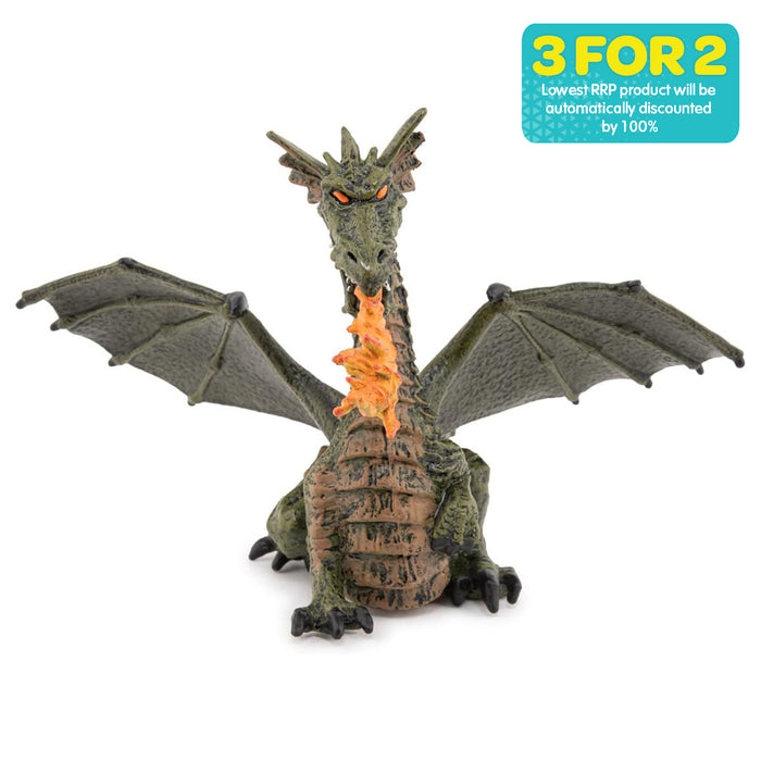 Papo Enchanted World Green Winged Dragon with Flame Figure